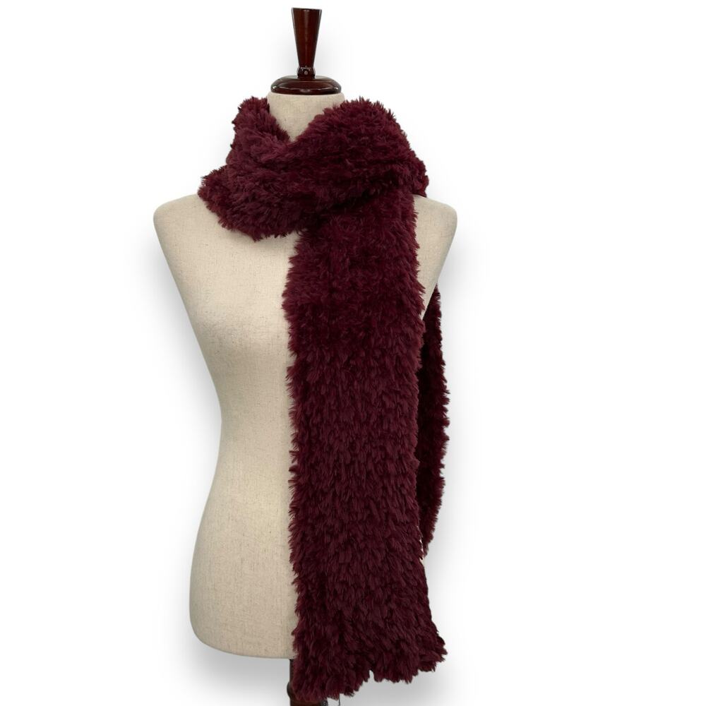 NEW INC International Concepts Red Fluffy Faux Fur Scarf Maroon Burgundy  Macy - Picture 16 of 16